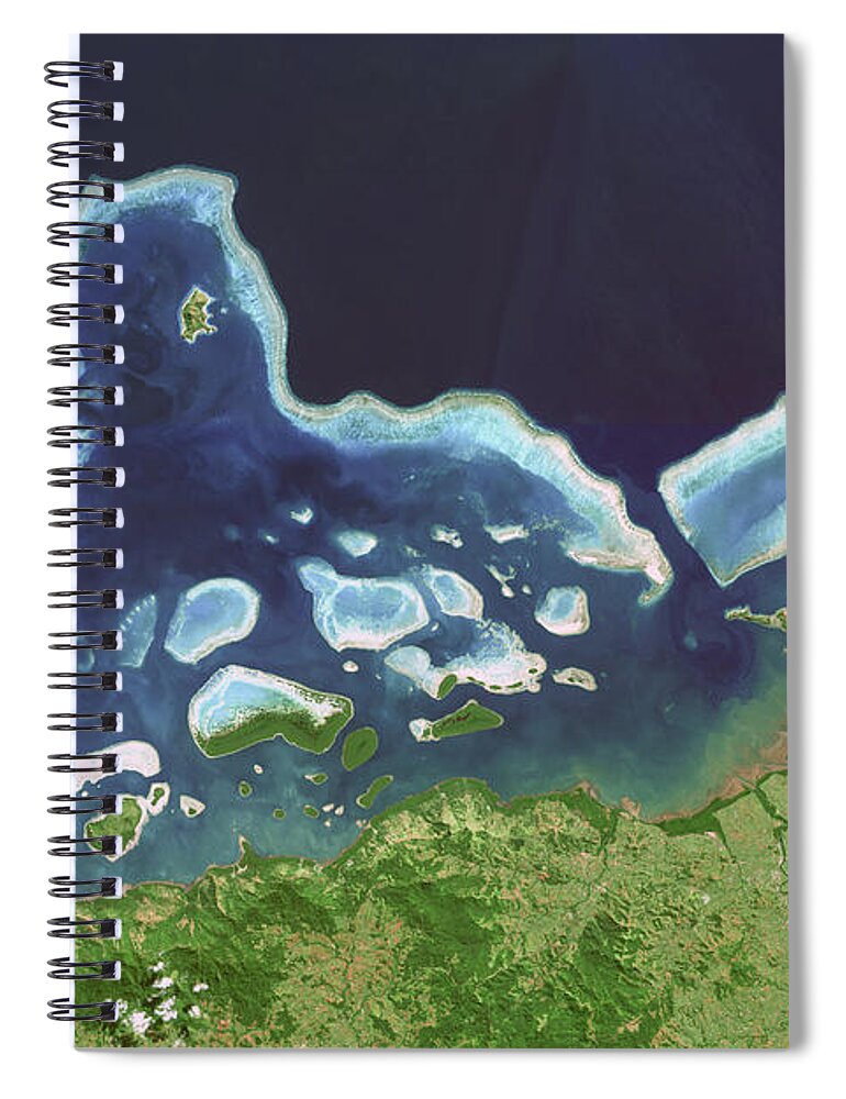 Satellite Image Spiral Notebook featuring the digital art Fiji islands coral reef by Christian Pauschert