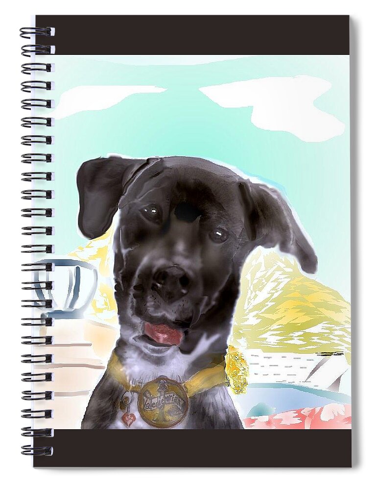 Finley Mixed Breed Dog Spiral Notebook featuring the mixed media Finley the sweet valedictorian by Pamela Calhoun