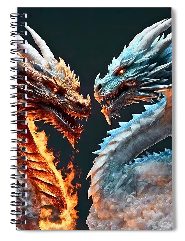 Ai Spiral Notebook featuring the digital art Fire and Ice Dragons 2023v1 by Cindy's Creative Corner
