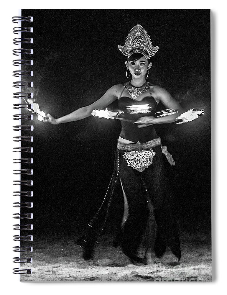 Black And White Spiral Notebook featuring the photograph Fire Dance - bw by Werner Padarin
