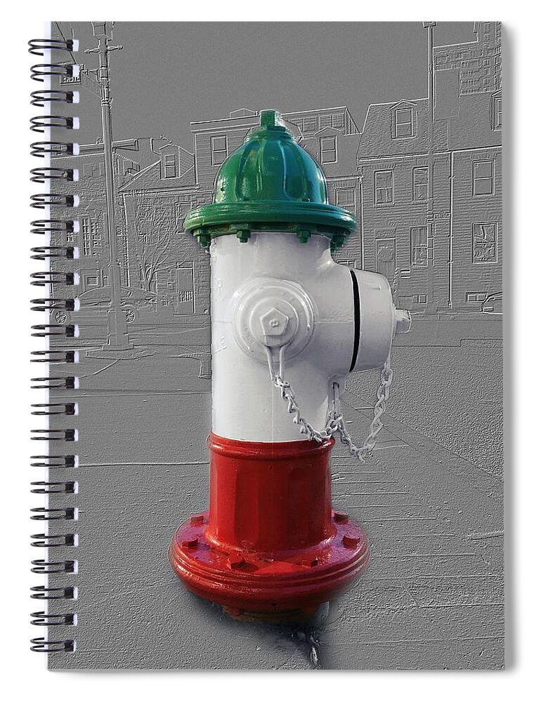 Italy Spiral Notebook featuring the photograph Fire Hydrant in Little Italy Baltimore Maryland - Emboss and colors series by Marianna Mills