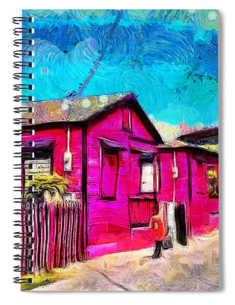Fuego Spiral Notebook featuring the digital art Firefighters Street by Charlie Roman