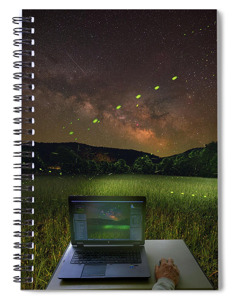 Milky Way Spiral Notebook featuring the photograph Fireflies at Lost Valley by Hal Mitzenmacher