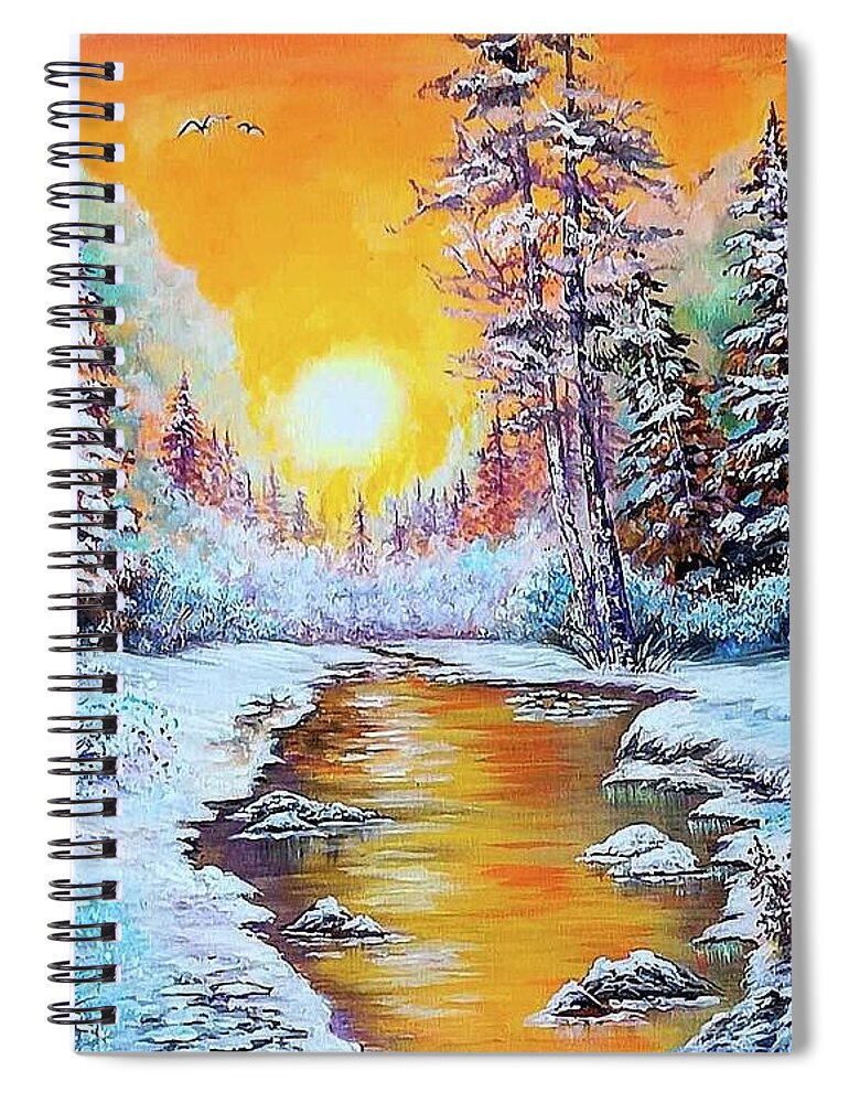Snow Spiral Notebook featuring the painting Fiery Winter by Bella Apollonia