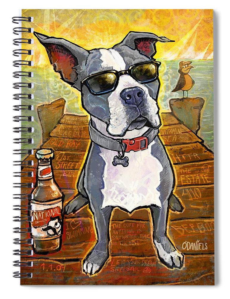Blue Pitbull Spiral Notebook featuring the painting First Mate Monti by Sean ODaniels