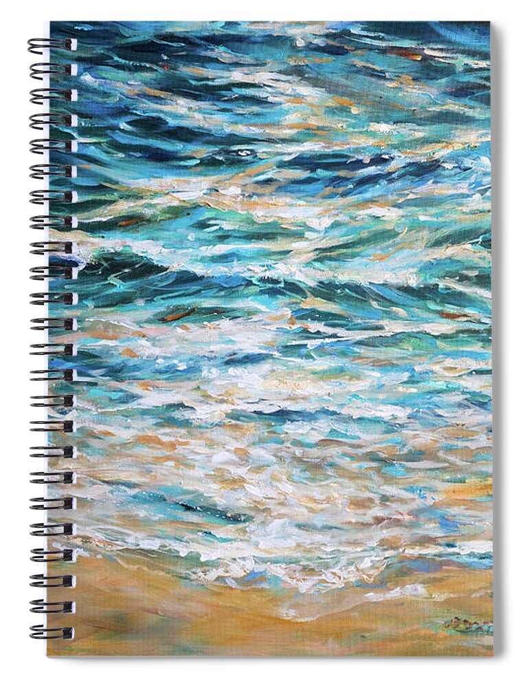 Sea Turtle Spiral Notebook featuring the painting First Plunge Baby Turtle by Linda Olsen