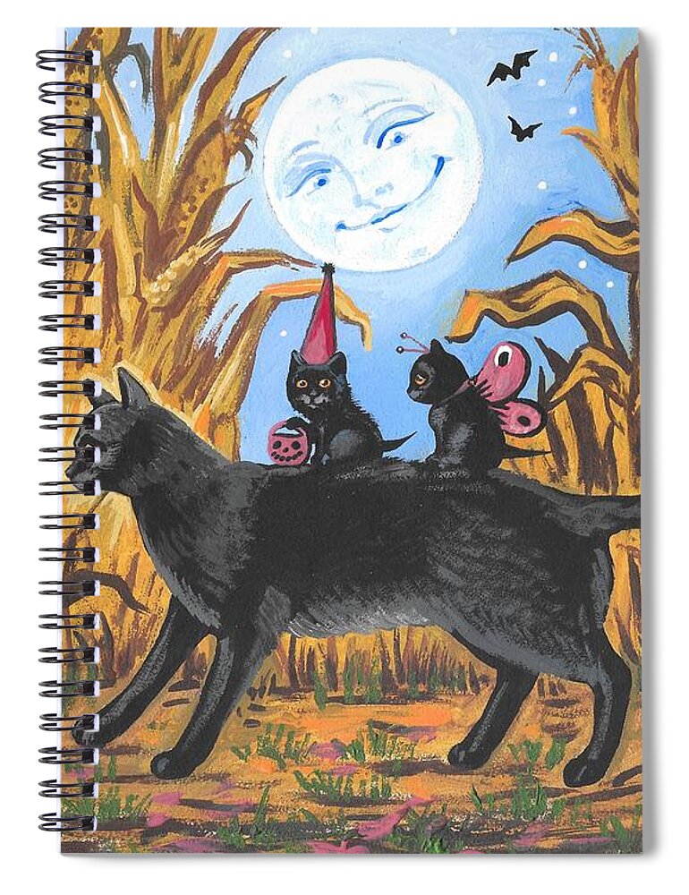 Print Spiral Notebook featuring the painting First Trick Or Treat by Margaryta Yermolayeva