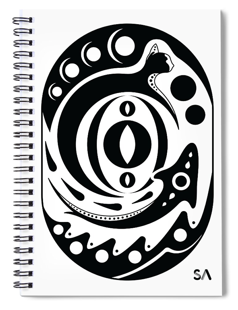 Black And White Spiral Notebook featuring the digital art Fish Cat by Silvio Ary Cavalcante