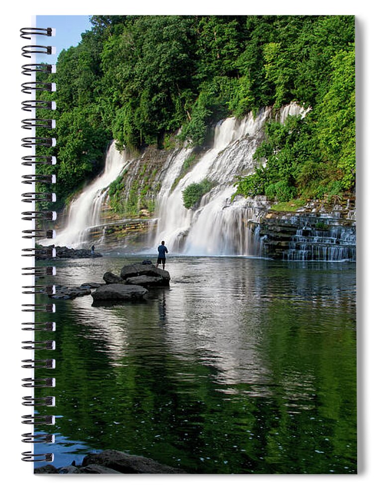 Rock Island State Park. Twin Falls Spiral Notebook featuring the photograph Fishing At Twin Falls by Phil Perkins