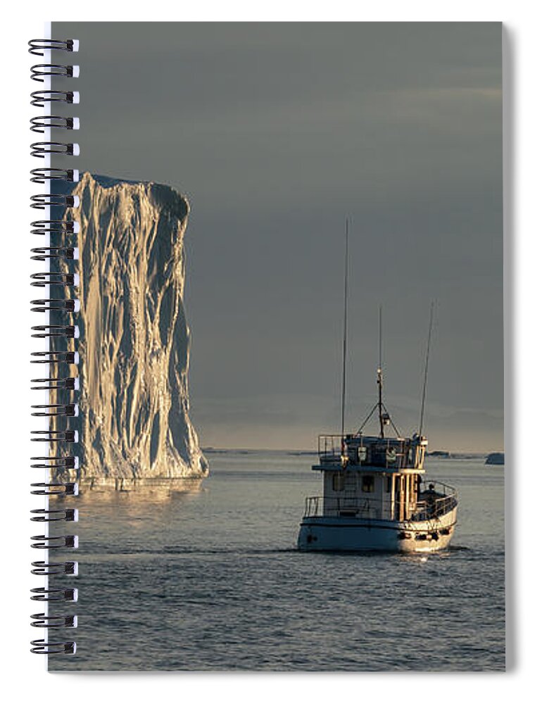 Disco Bay Spiral Notebook featuring the photograph Fishing boat in Disco bay by Anges Van der Logt