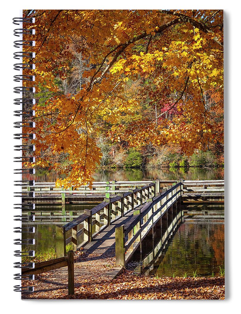 Carolina Spiral Notebook featuring the photograph Fishing Dock under the Maple Trees by Debra and Dave Vanderlaan