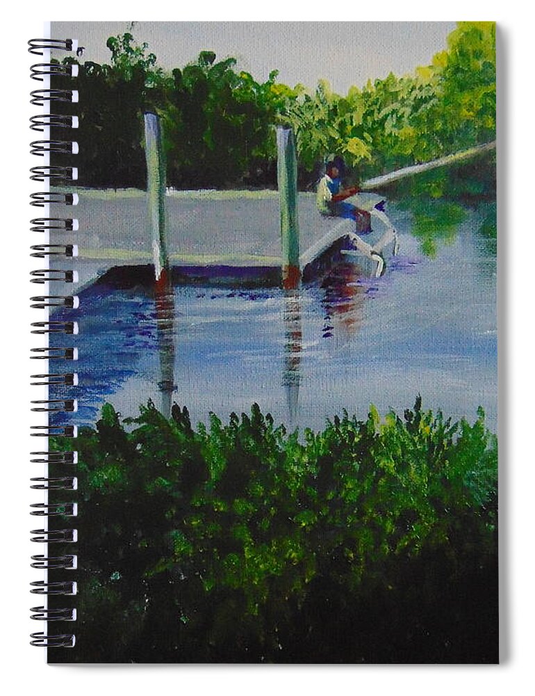 Fishing Spiral Notebook featuring the painting Fishing by Saundra Johnson