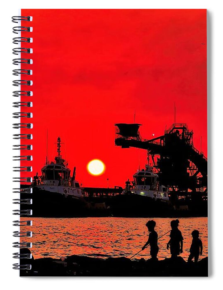 Weipa Spiral Notebook featuring the photograph Fishing With The Family At Sunset by Joan Stratton