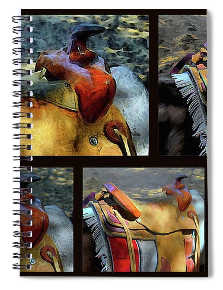 A Real Working Saddle Abstract Spiral Notebook featuring the photograph Five Saddle Montage by Floyd Snyder