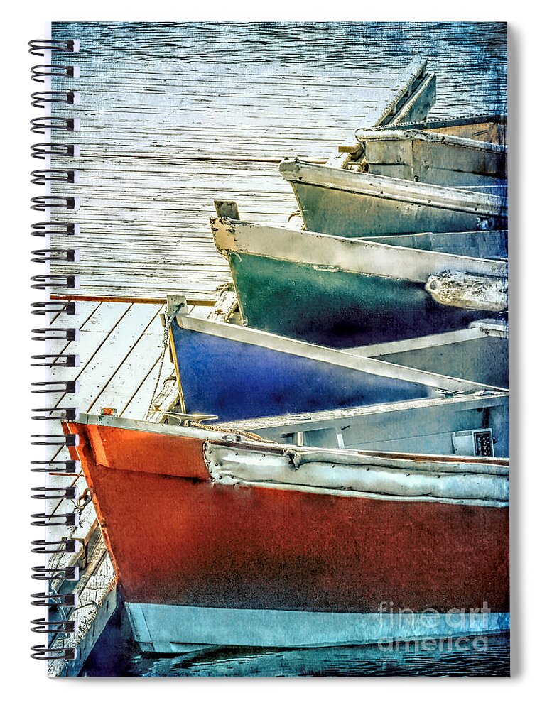 Boats Spiral Notebook featuring the photograph Five small boats by Janice Drew