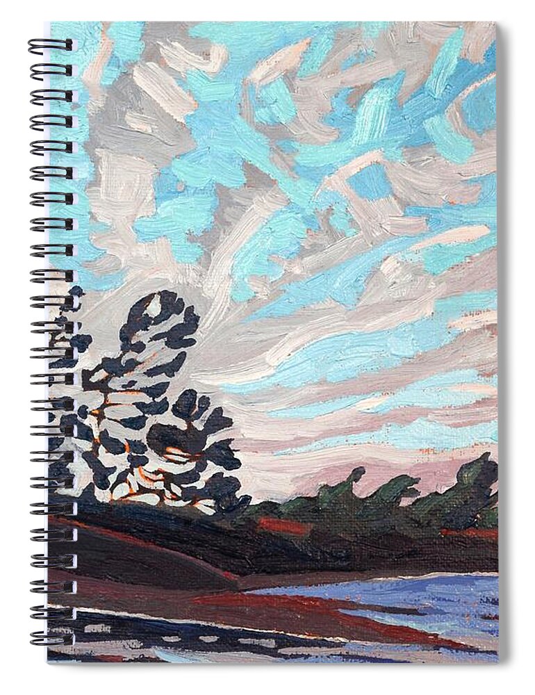 2313 Spiral Notebook featuring the painting Flagged Pines and Cirrus by Phil Chadwick