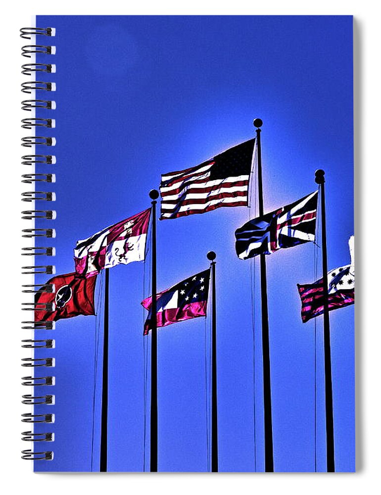America Spiral Notebook featuring the digital art Flags Against A Dark Blue Sky by David Desautel