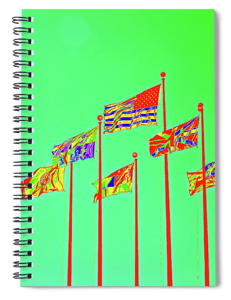 America Spiral Notebook featuring the digital art Flags Against A Green Sky by David Desautel