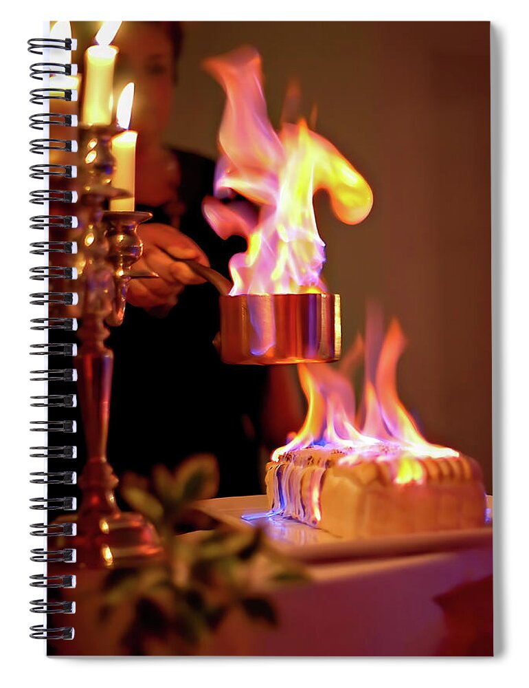 Alcohol Spiral Notebook featuring the photograph Flambeed Norwegian omelet, Baked Alaska by Jean-Luc Farges