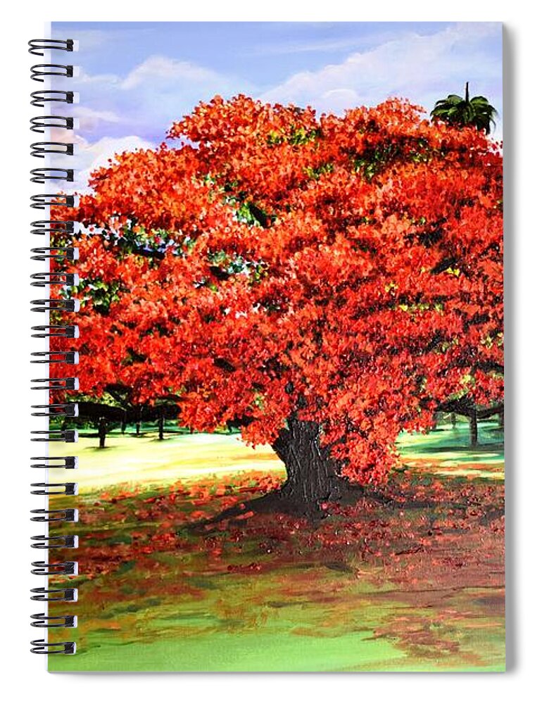 Flamboyant Tree Spiral Notebook featuring the painting Flamboyant Ablaze by Karin Dawn Kelshall- Best