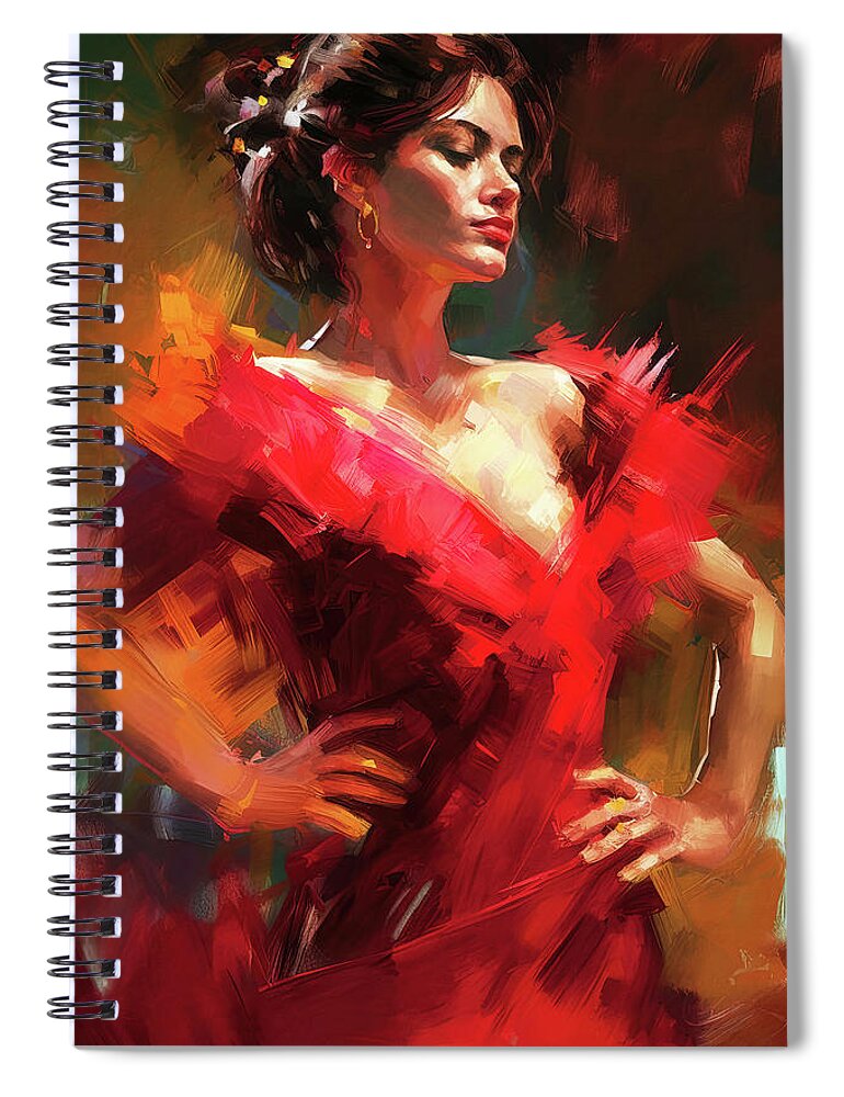 Flamenco Spiral Notebook featuring the painting Flamenco Dancer, 17 by AM FineArtPrints