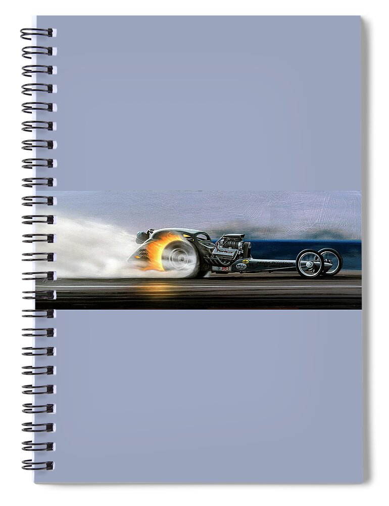 Nhra Funny Car Hell Fire Nitro Top Fuel Dragster Kenny Youngblood John Force Spiral Notebook featuring the painting Flamin Frank by Kenny Youngblood