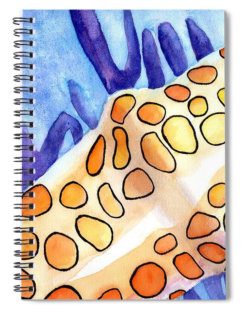 Seashell Spiral Notebook featuring the painting Flamingo Tongue Snail Shell by Carlin Blahnik CarlinArtWatercolor