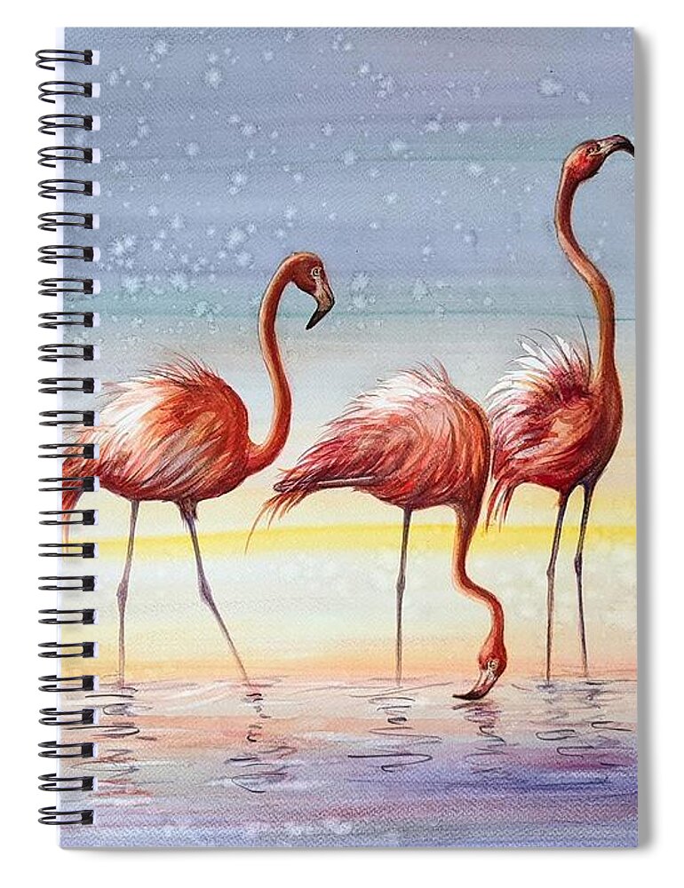 Flamingoes Spiral Notebook featuring the painting Flamingos 4 by Katerina Kovatcheva