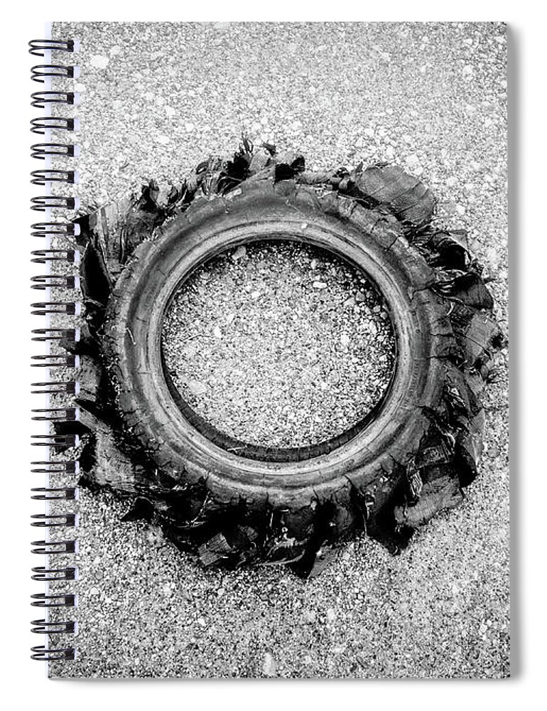Blown Spiral Notebook featuring the photograph Flat Tire BW by Troy Stapek