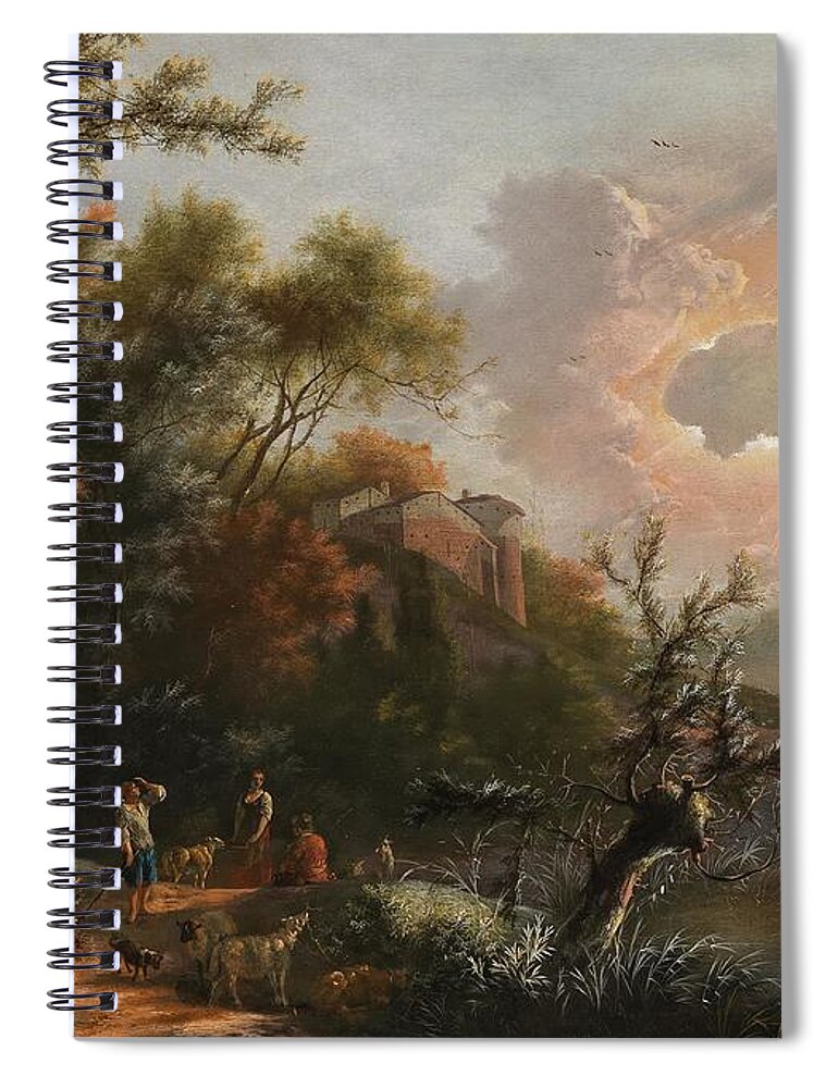 Travel Spiral Notebook featuring the painting Flemish School Century An Italianate landscape with shepherds by MotionAge Designs