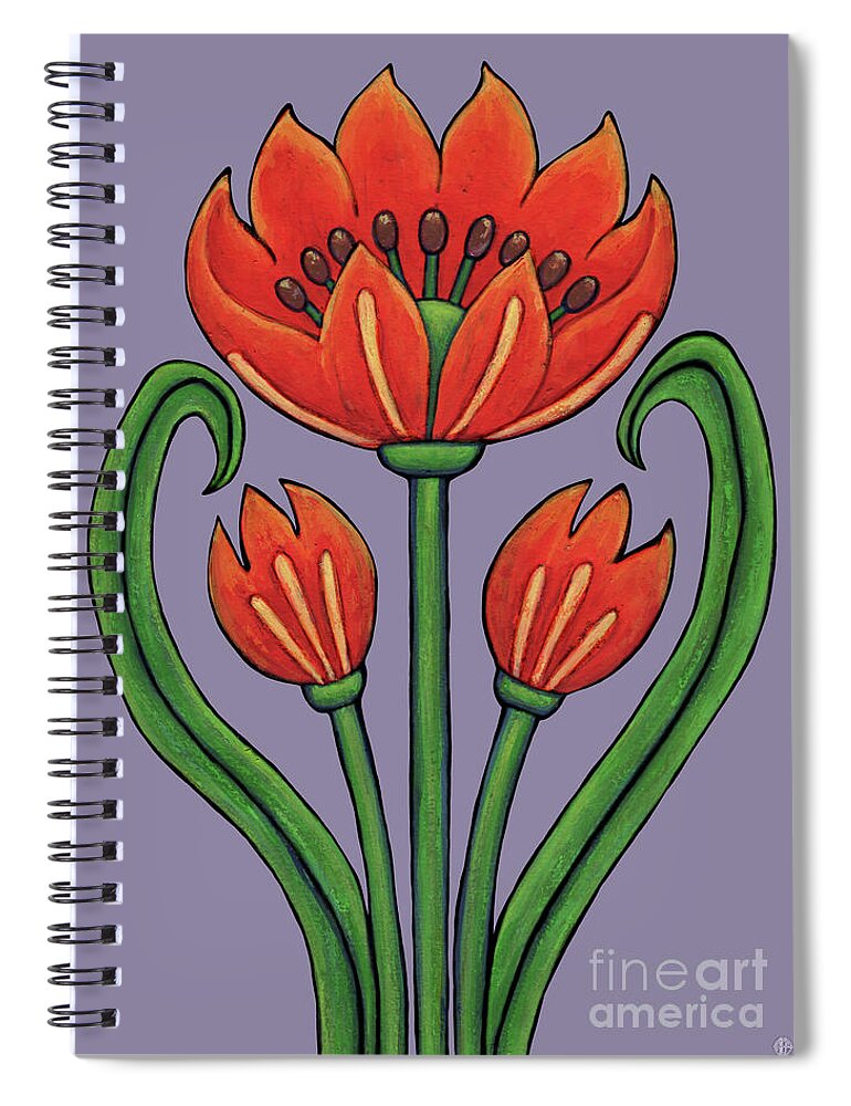 Flower Spiral Notebook featuring the painting Fleur Nouveau Eulalie. Vintage Vibes, Purple. by Amy E Fraser