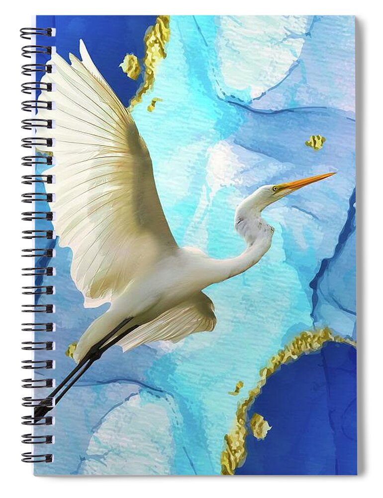 Heron Spiral Notebook featuring the digital art Flight of the Heron by Norman Brule