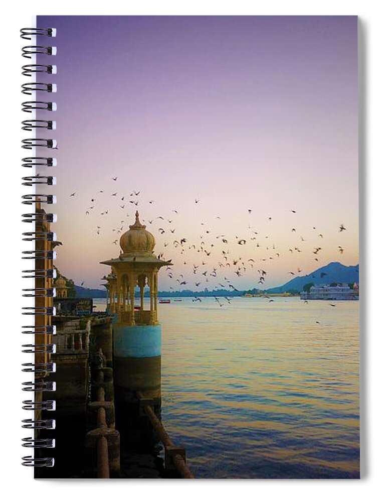 Indian Landscape Spiral Notebook featuring the photograph Flight over the lake by Jarek Filipowicz