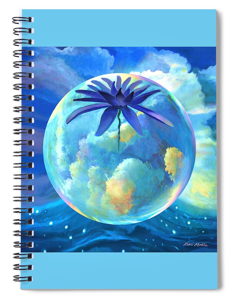 Lotus Flower Spiral Notebook featuring the digital art Floating Blue Lotus by Robin Moline