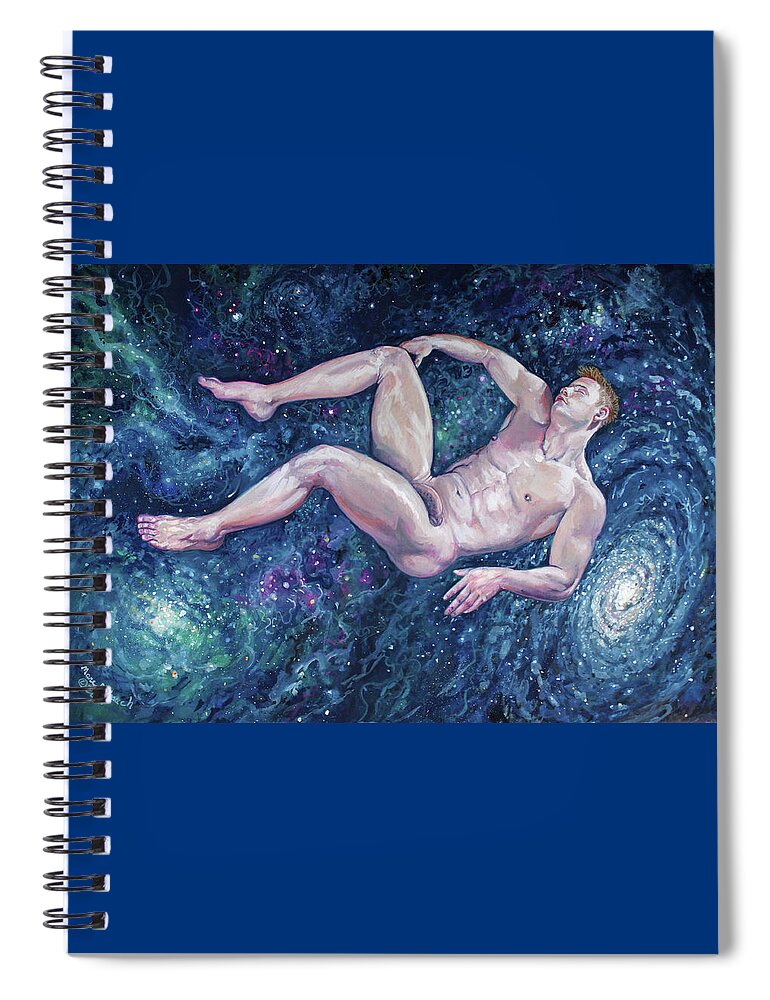 Male Nude Spiral Notebook featuring the painting Floating in the Cosmos by Marc DeBauch