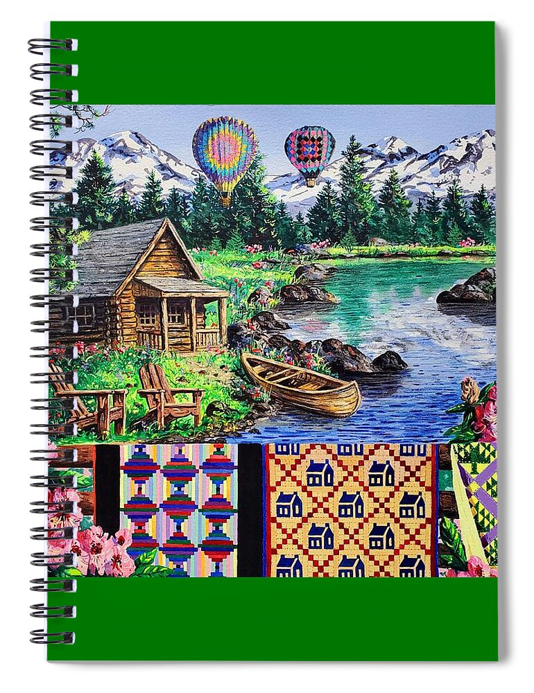Quilts Spiral Notebook featuring the painting Floating Over Sisters by Diane Phalen