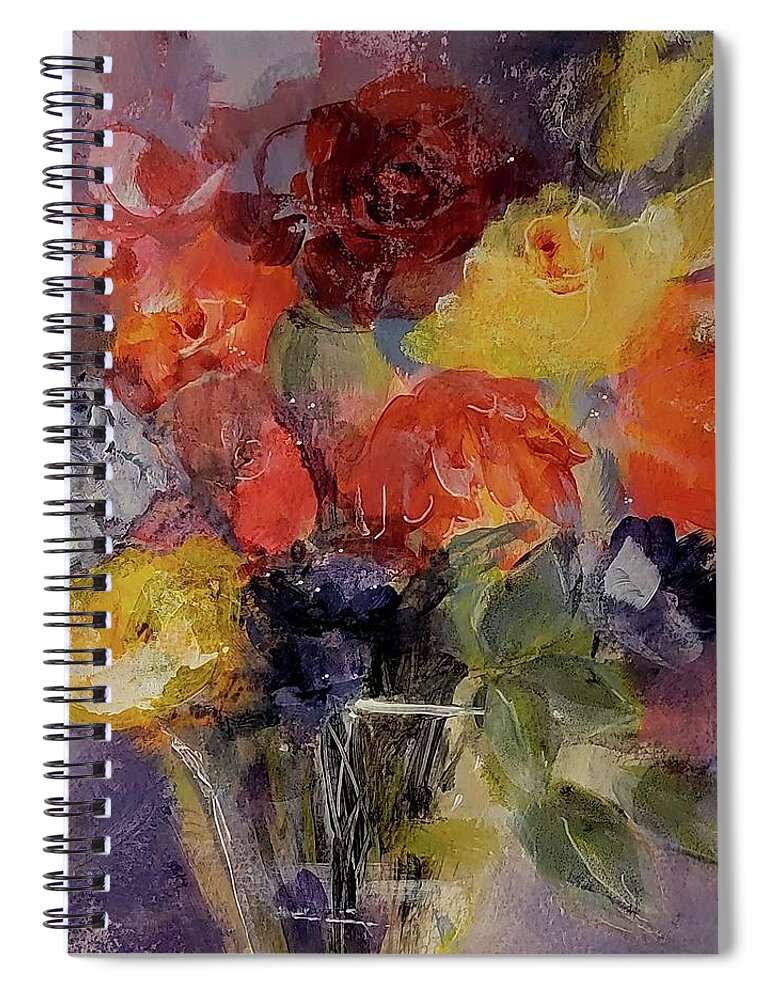 Smokey Spiral Notebook featuring the painting Floral Of Red and Yellow on Smokey Plum by Lisa Kaiser