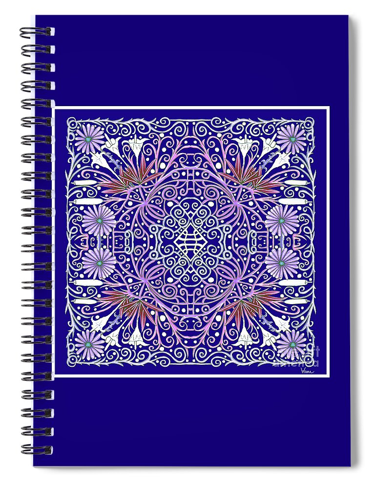 Lise Winne Spiral Notebook featuring the mixed media Floral Purple on Navy Blue Design with White and Purple Flowers by Lise Winne
