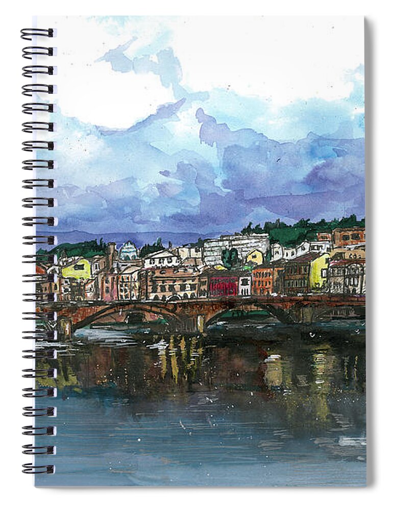 Florence Skyline Spiral Notebook featuring the painting Florence at a Distance by Eileen Backman