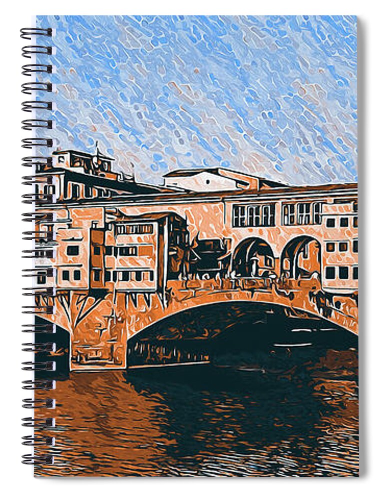 Ponte Spiral Notebook featuring the painting Florence, Ponte Vecchio - 09 by AM FineArtPrints