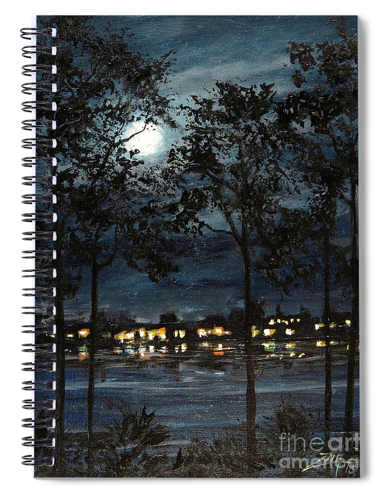 Moon Spiral Notebook featuring the painting Florida Moonrise by Zan Savage