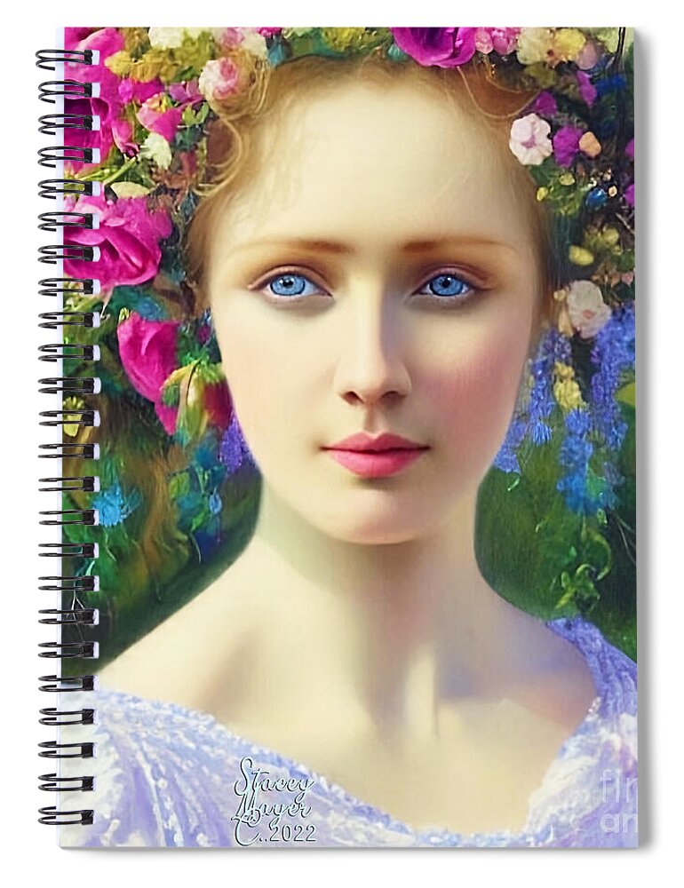 Flower Art Spiral Notebook featuring the digital art Flower Fantasy Caroline by Stacey Mayer