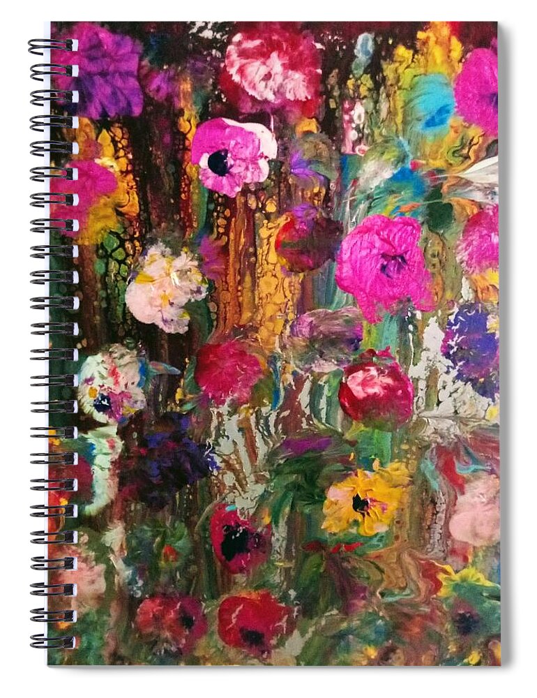 Flowers Fusion Pink Spiral Notebook featuring the painting Flower Fusion by Anna Adams