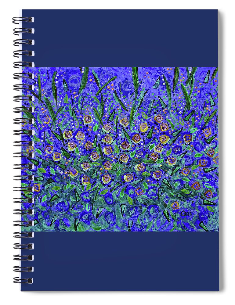 Flowers Spiral Notebook featuring the painting Flower Garden in Blue by Corinne Carroll