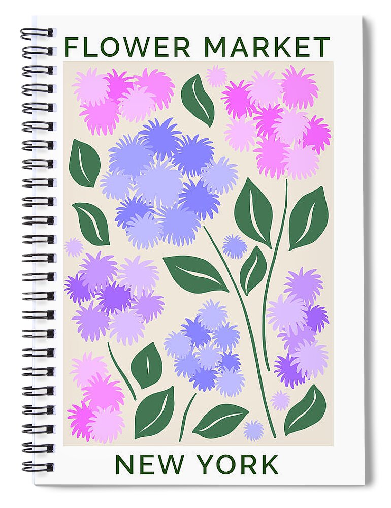 Flower Market Spiral Notebook featuring the painting Flower Market New York Retro Floss Flowers by Modern Art