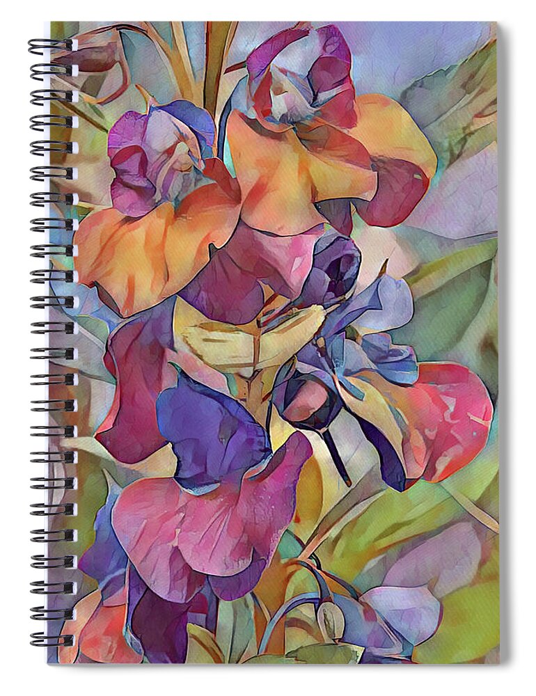 Flower Spiral Notebook featuring the digital art Flower Stalk Colorful Pops by Gaby Ethington