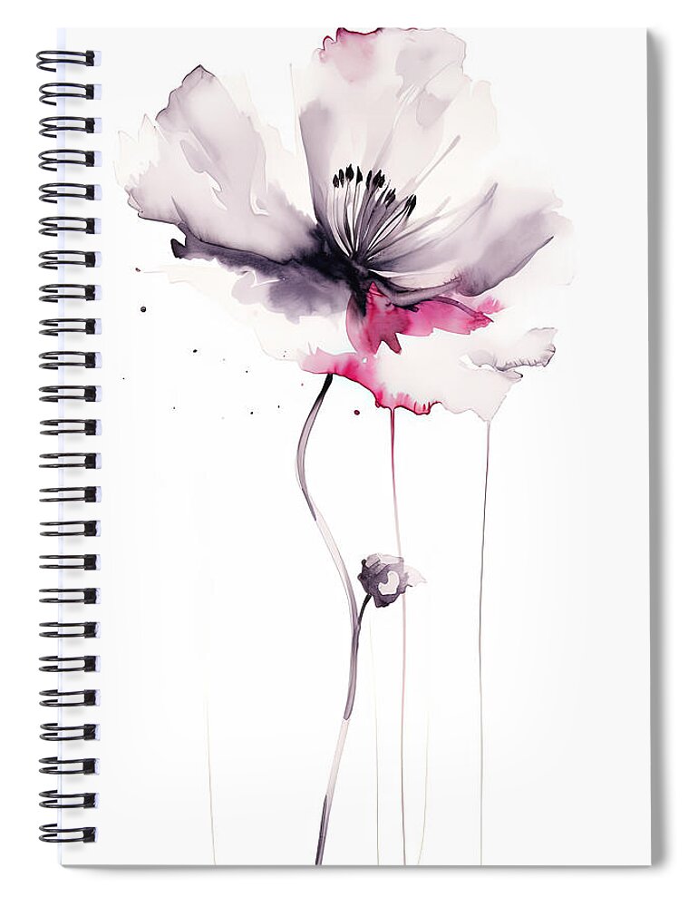Black And White Flowers Spiral Notebook featuring the painting Flower Wabi Sabi Art by Lourry Legarde
