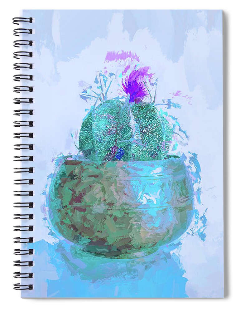 Still Life Spiral Notebook featuring the mixed media Flowering Cactus In Pot by Deborah League
