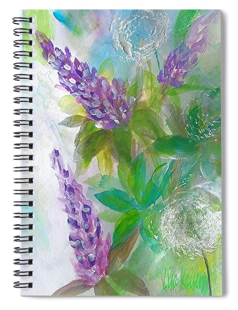 Lupine Spiral Notebook featuring the painting Flowering Weeds and Lupine Painting by Lisa Kaiser