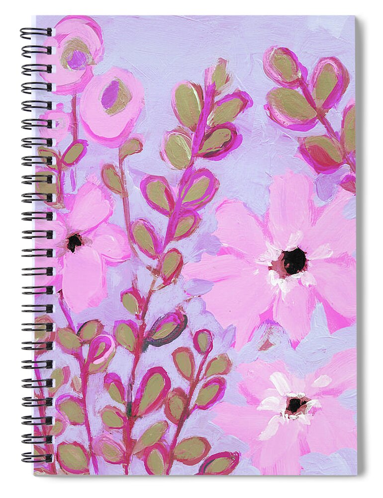 Flowers And Foliage Spiral Notebook featuring the painting Flowers and Foliage Abstract Flowers Pink and Lilac by Patricia Awapara
